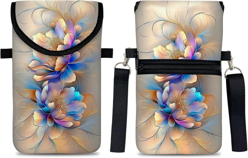 otilil Neoprene Cell Phone Sleeve Pouch Case Bag with Crossbody Strap Neck Lanyard for Women 7.5 X 4.3 in BF Flowers - Image 1